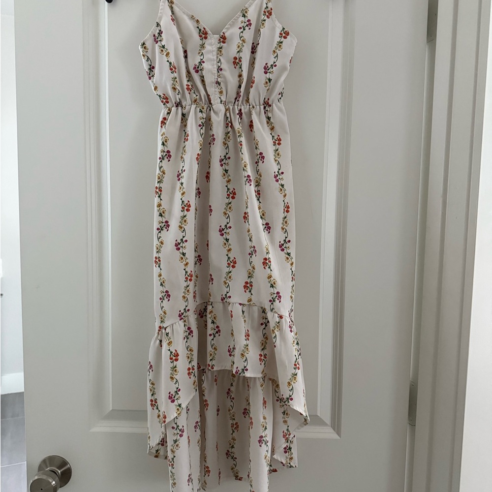 Blush White Dress with Multicolor Floral Pattern